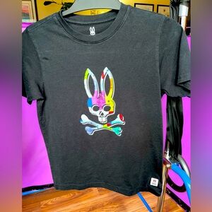 *PSYCHO BUNNY T-SHIRT- Kids size L(14/16). Black with neon skull bunny- Cotton